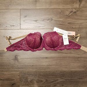 BNWT Third Love Bra 34D Lacey Balconette Christmas Valentine's Burgundy Lingerie